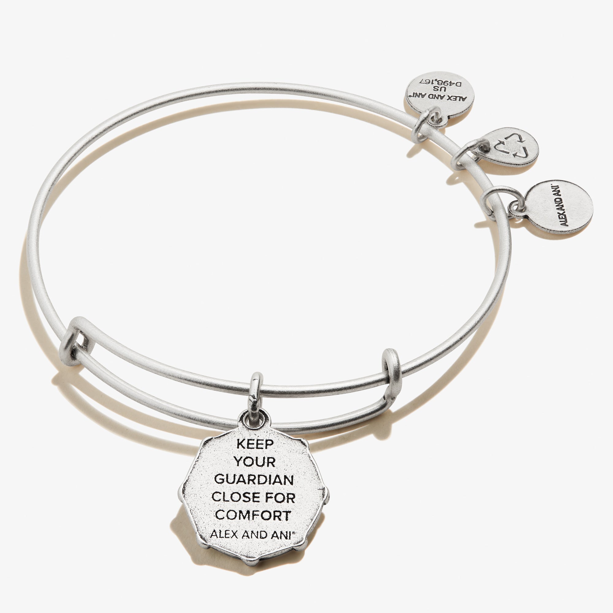 8 inch Round Double Loop Bangle Bracelet with a Guardian Angel charm. 